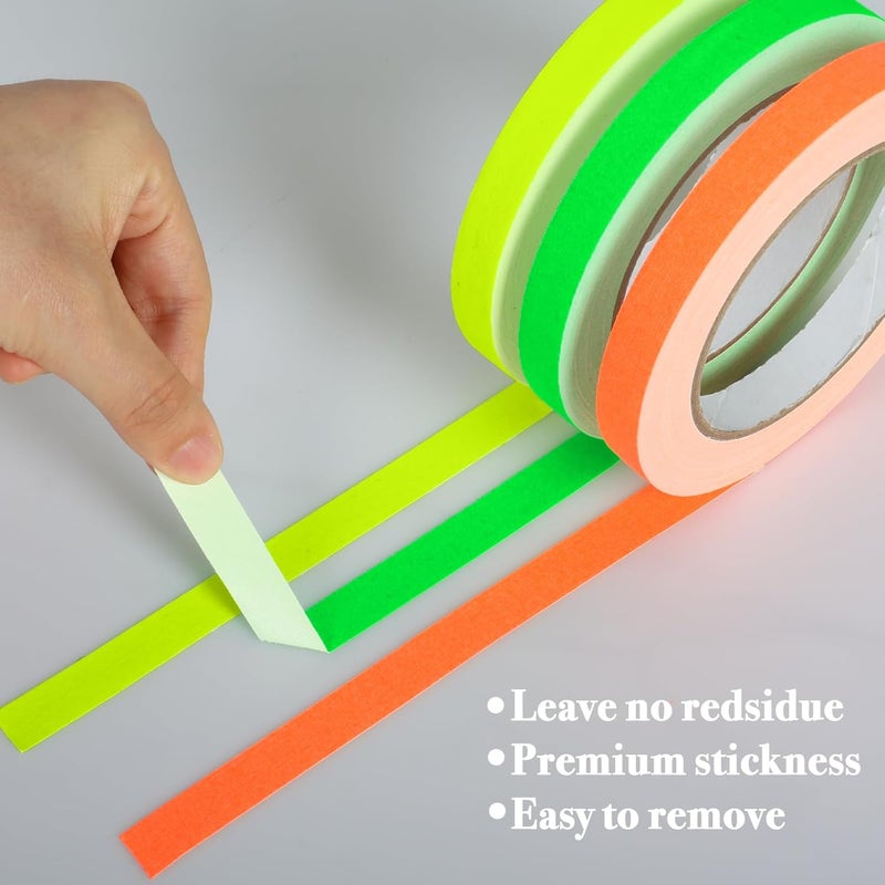 G GEYYANG GEYYANG 6-Pack Spike Tape, Colored Gaffers Tape 1/2 inch x 20 Yards, 6 Bright Colors Neon Fluorescent Gaffer Tape,Multipurpose Gaff Tape,Spike Tape Theater Stage Floors Pinstripe Marking Tape - Image 4